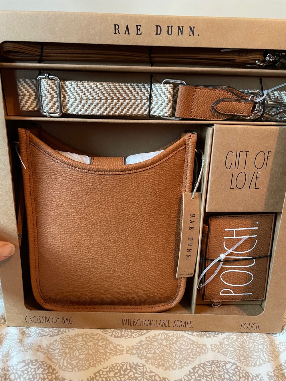 Rae Dunn Caramel Tan Crossbody Bag with Removable Straps
